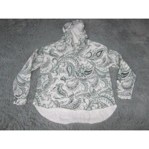 Live + Well Sweater Womens Medium White Paisley Hooded Fleece V Neck Tunic Top